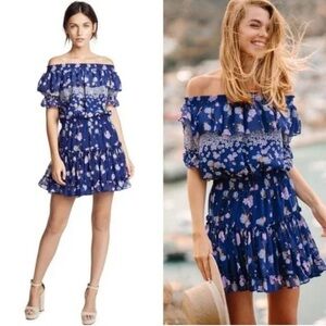 Misa Los Angeles Blue Floral Ruffle Darci Dress SZ S‎